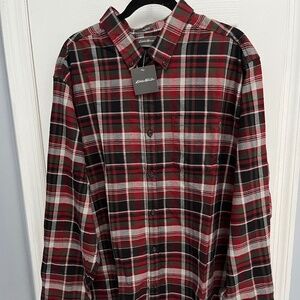 Eddie Bauer Classic Fit Flannel Shirt Mens 2XL Red Green Plaid Long Sleeve NEW